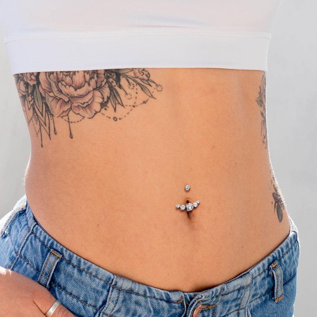 Body Jewelry - Titanium 5 Gem Belly Bar 14G