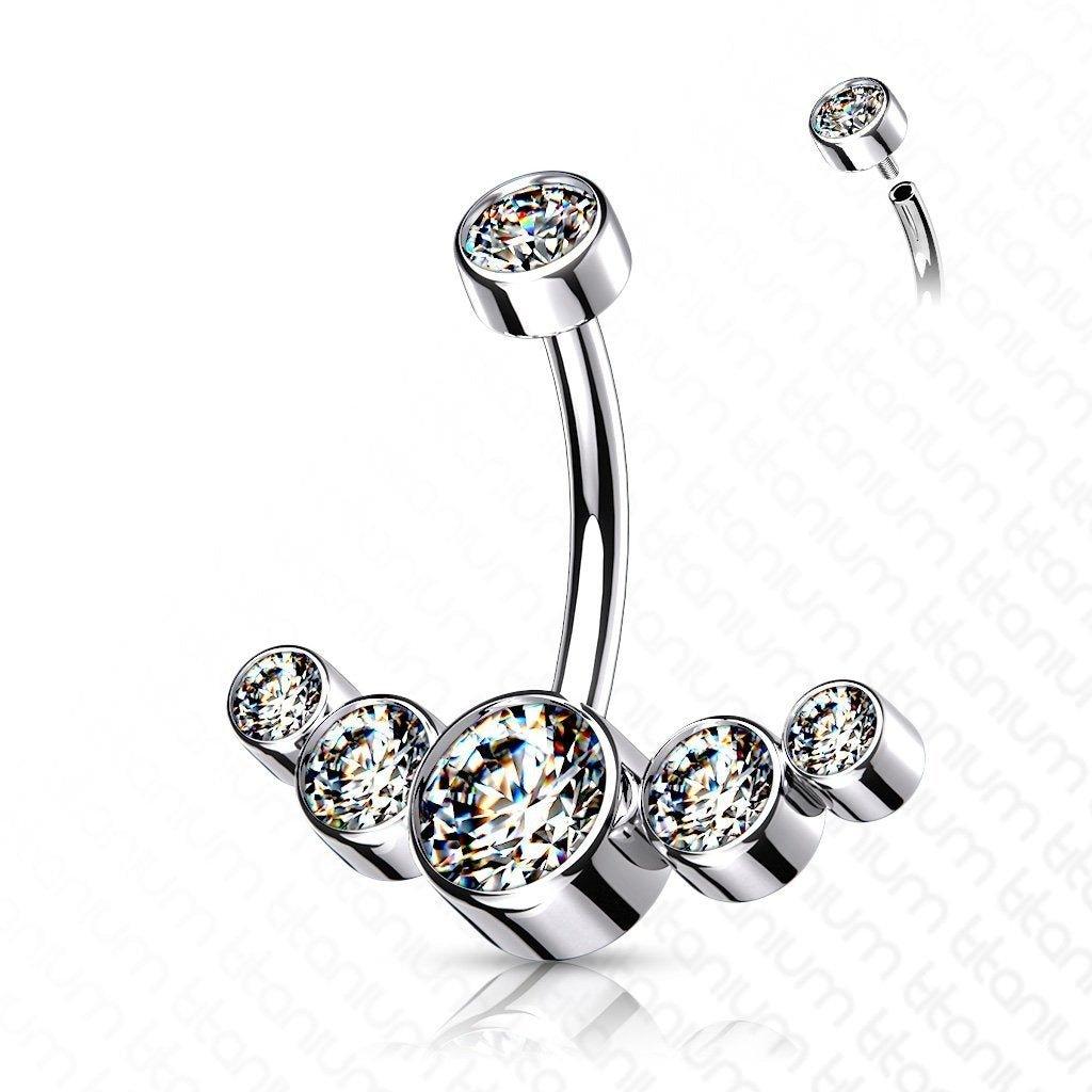 Body Jewelry - Titanium 5 Gem Belly Bar 14G
