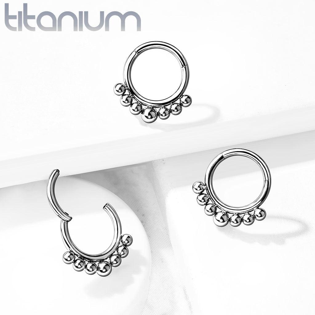 Body Jewelry - Titanium Bead Row Hinged Ring 16G