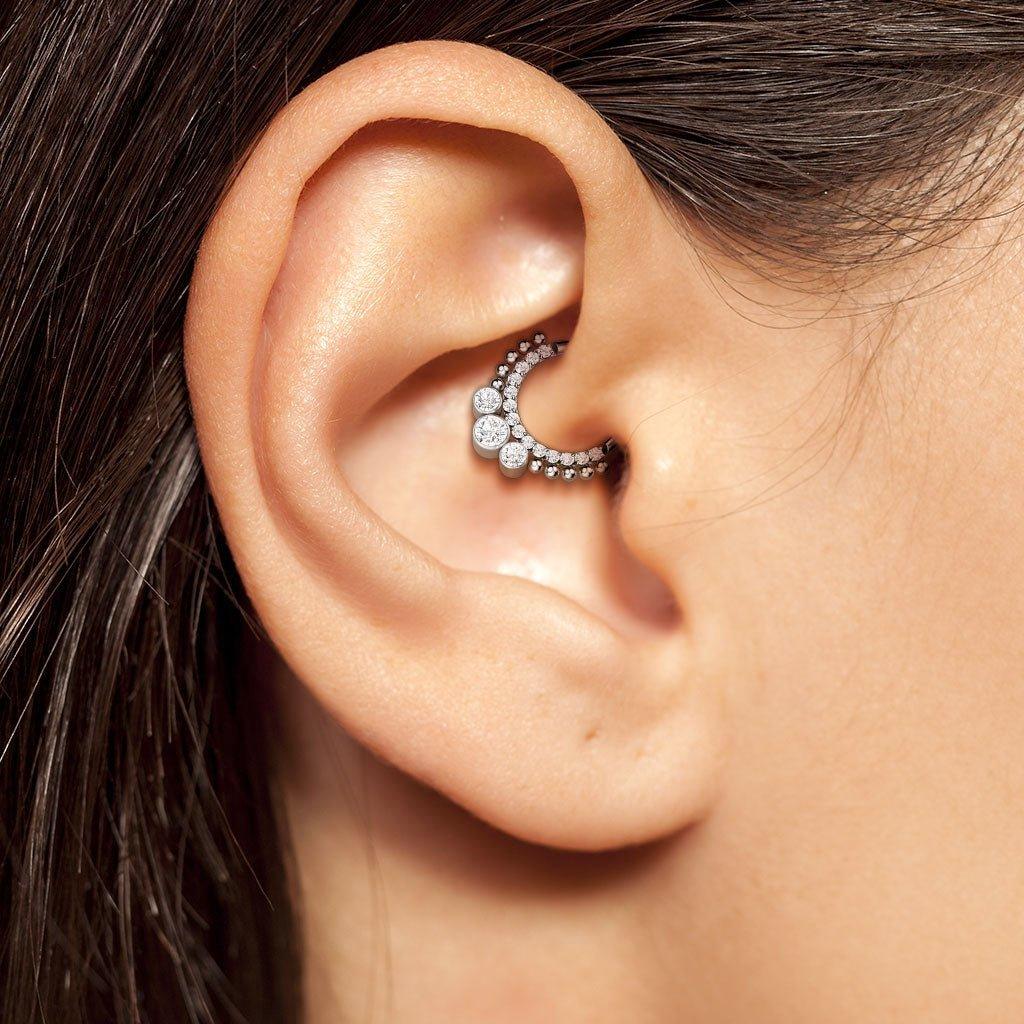 Body Jewelry - Titanium Beaded And Paved Hinged Ring 16G