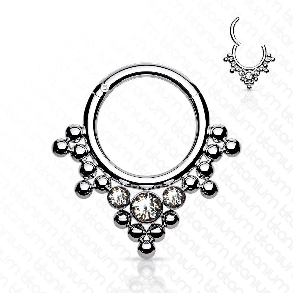Body Jewelry - Titanium Beaded Gem Hinged Ring 16G 8mm