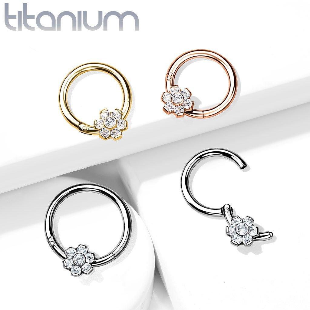 Body Jewelry - Titanium Flower Hinged Ring 18G 16G