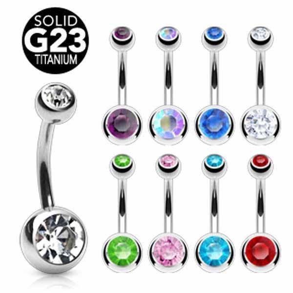 Body Jewelry - Titanium Gem Belly Bar 14G