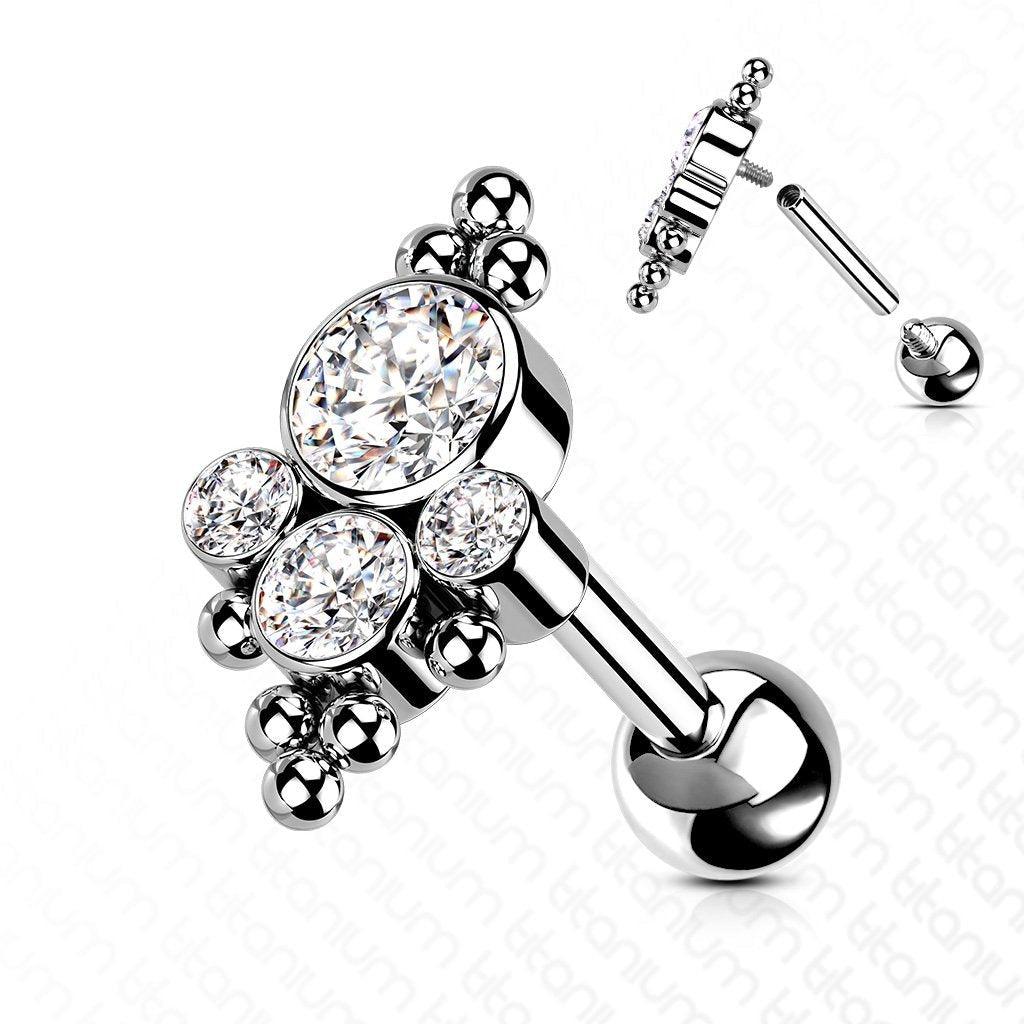Body Jewelry - Titanium Gem Cluster Cartilage Bar 16G