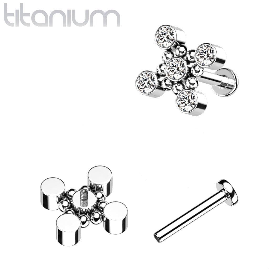 Body Jewelry - Titanium Gem Cross Labret 16G