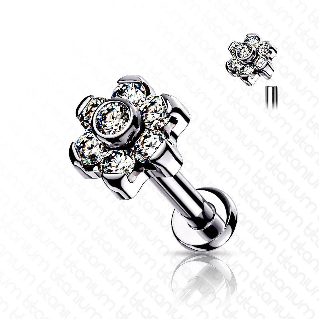 Body Jewelry - Titanium Gem Flower Labret 16G