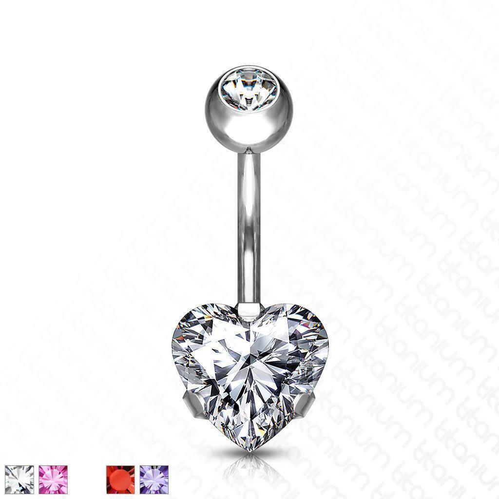 Body Jewelry - Titanium Heart Belly Bar 14G