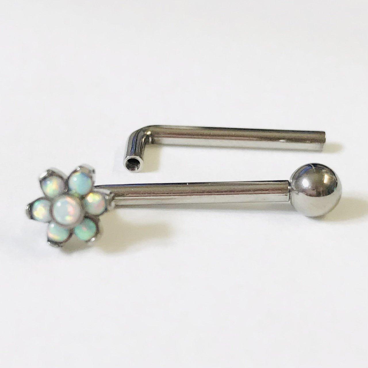 Body Jewelry - Titanium I.T. Opal Flower Christina Bar 14G