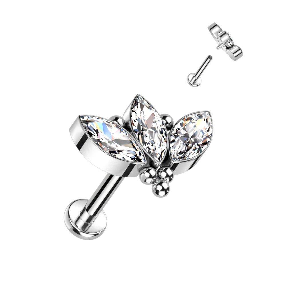 Body Jewelry - Titanium Marquise Gem Bead Labret 16G