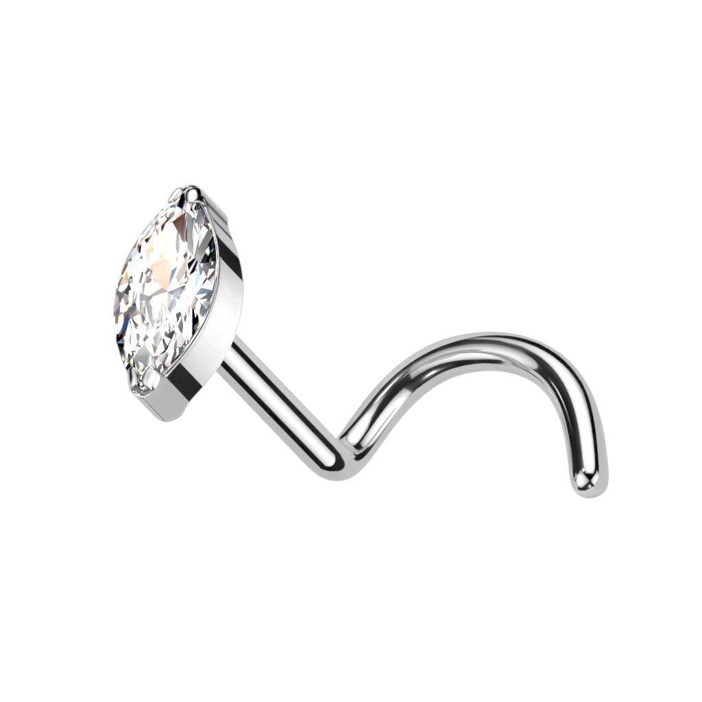 Body Jewelry - Titanium Marquise Gem Nose Screw 20G 18G
