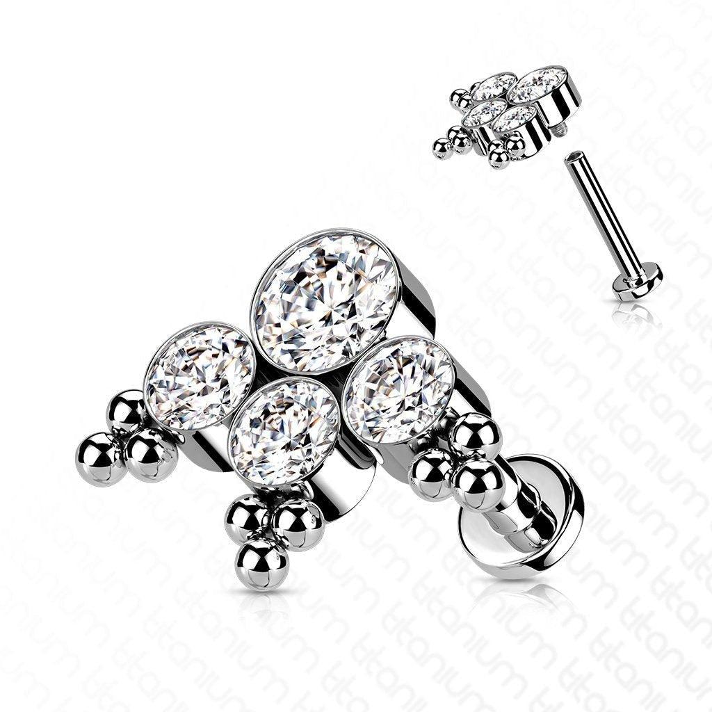Body Jewelry - Titanium Multi Gem Cluster Labret 16G