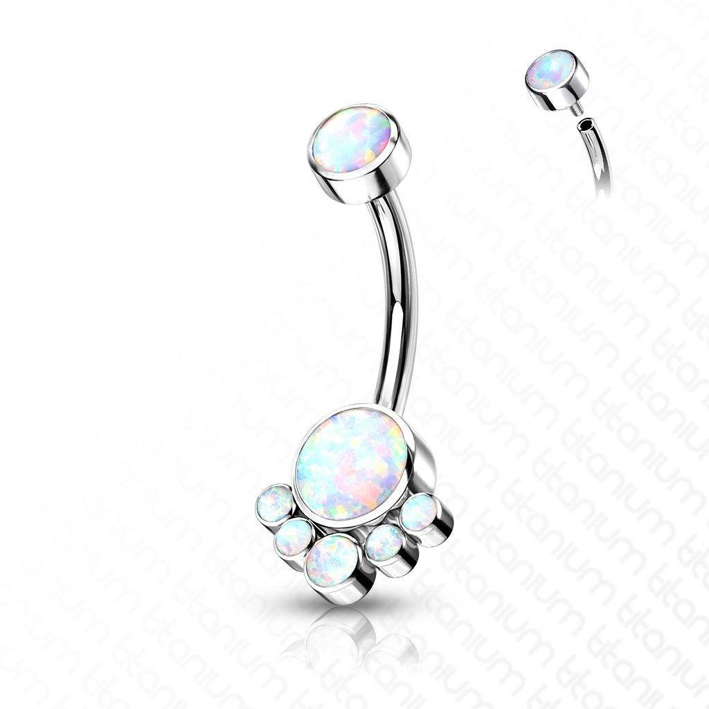Body Jewelry - Titanium Opal Cluster Belly Bar 14G