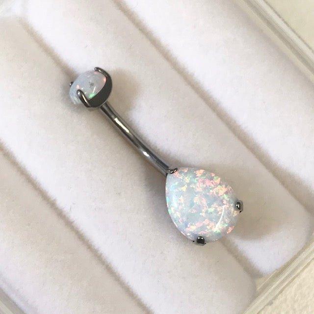 Body Jewelry - Titanium Opal Drop Belly Bar 14G