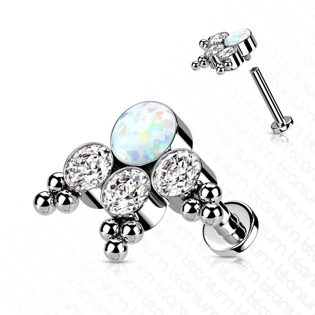 Body Jewelry - Titanium Opal Gem Cluster Labret 16G WHITE