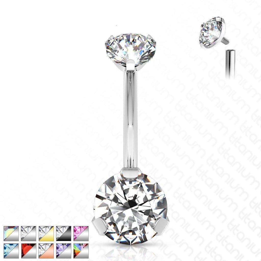 Body Jewelry - Titanium Prong Gem Belly Bar 14G