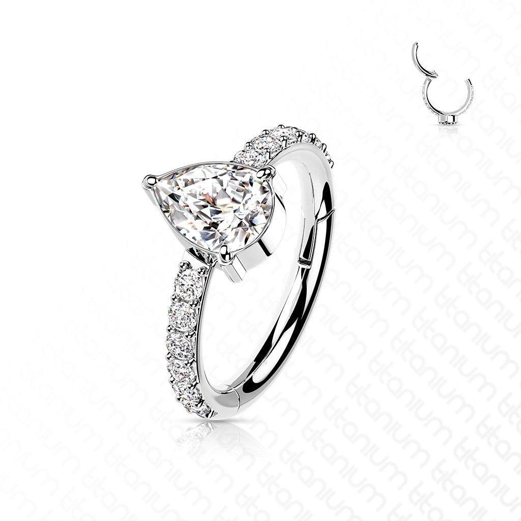 Body Jewelry - Titanium Side Drop Gem Hinged Ring 16G