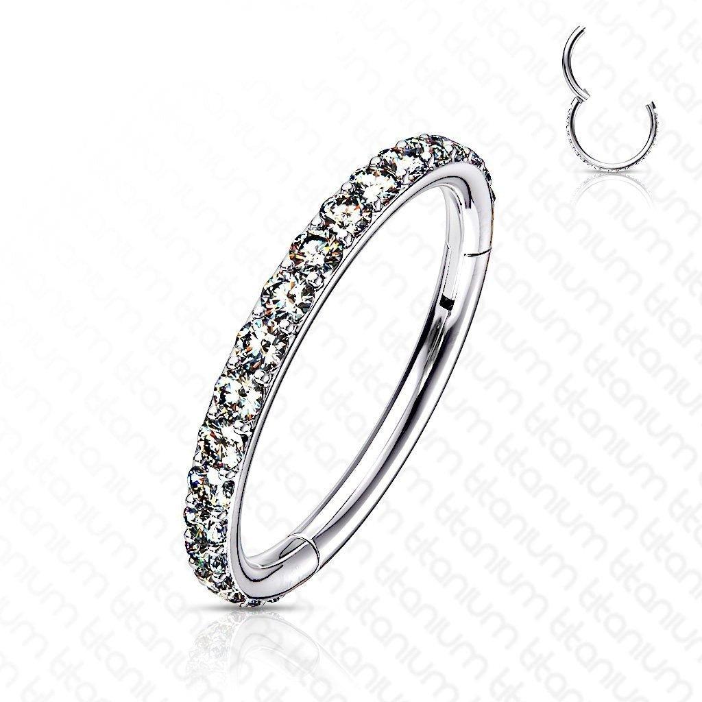 Body Jewelry - Titanium Side Paved Hinged Ring 18G 16G