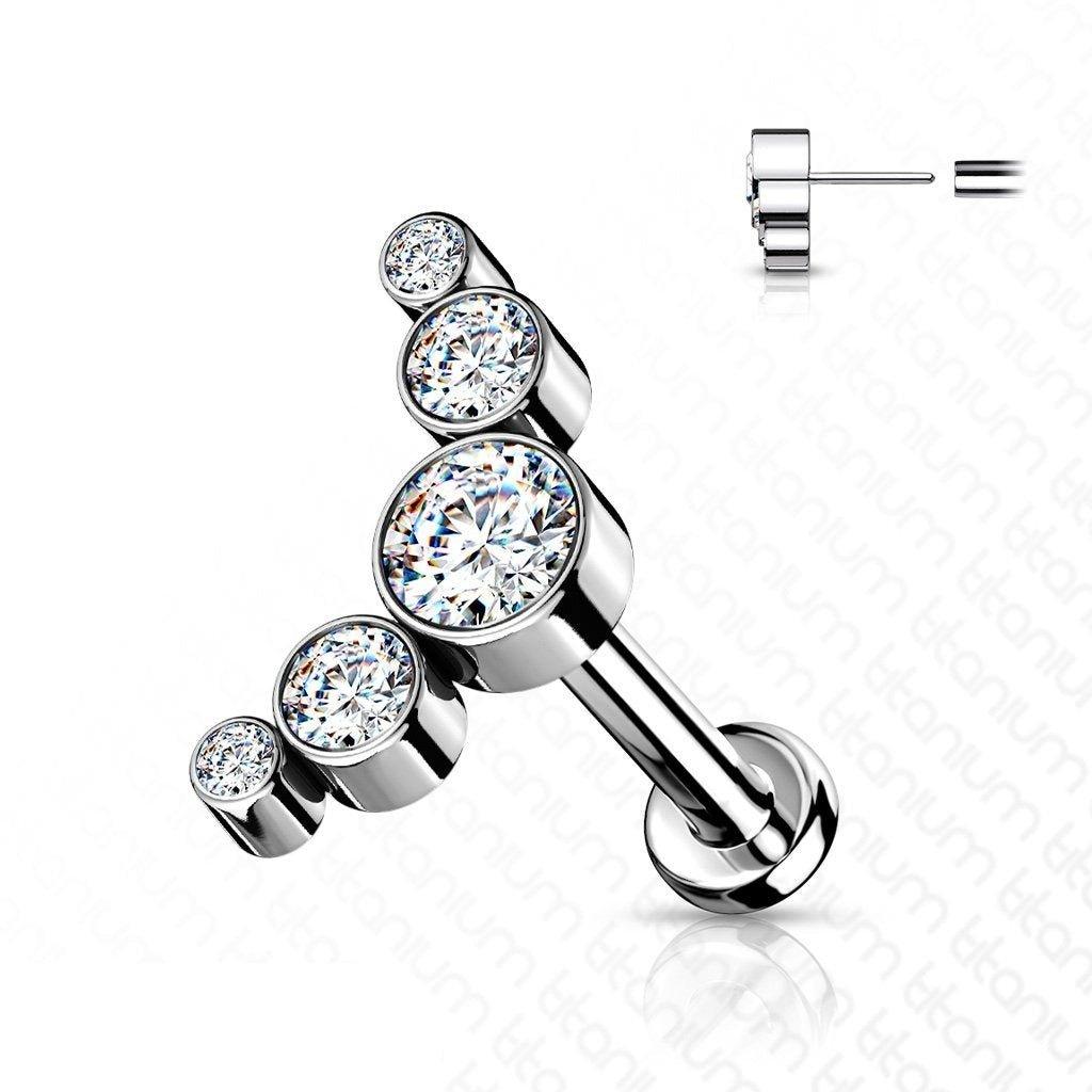 Body Jewelry - Titanium Threadless 5 Gem Labret 16G