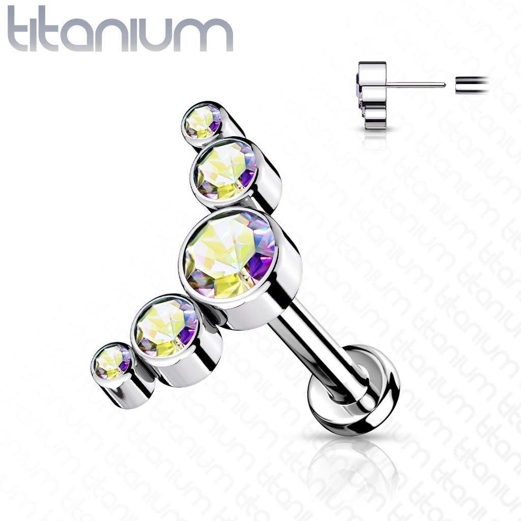 Body Jewelry - Titanium Threadless 5 Gem Labret 16G