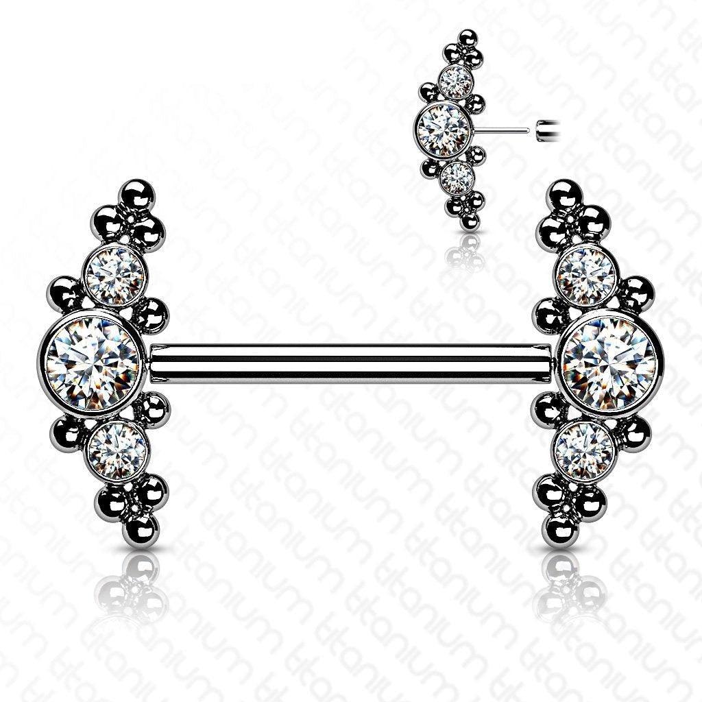 Body Jewelry - Titanium Threadless Cluster Nipple Bar 14G