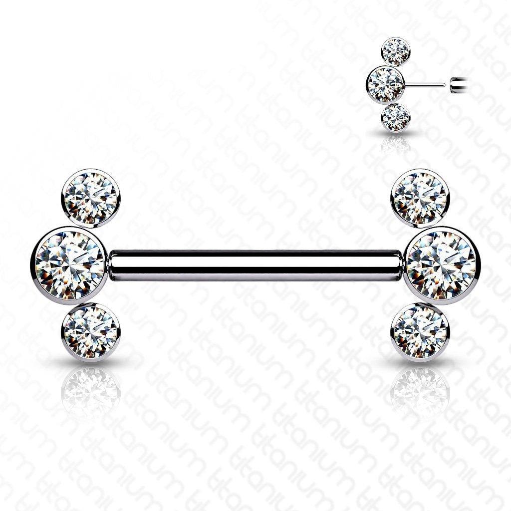 Body Jewelry - Titanium Threadless Gem Fan Nipple Bar 14G