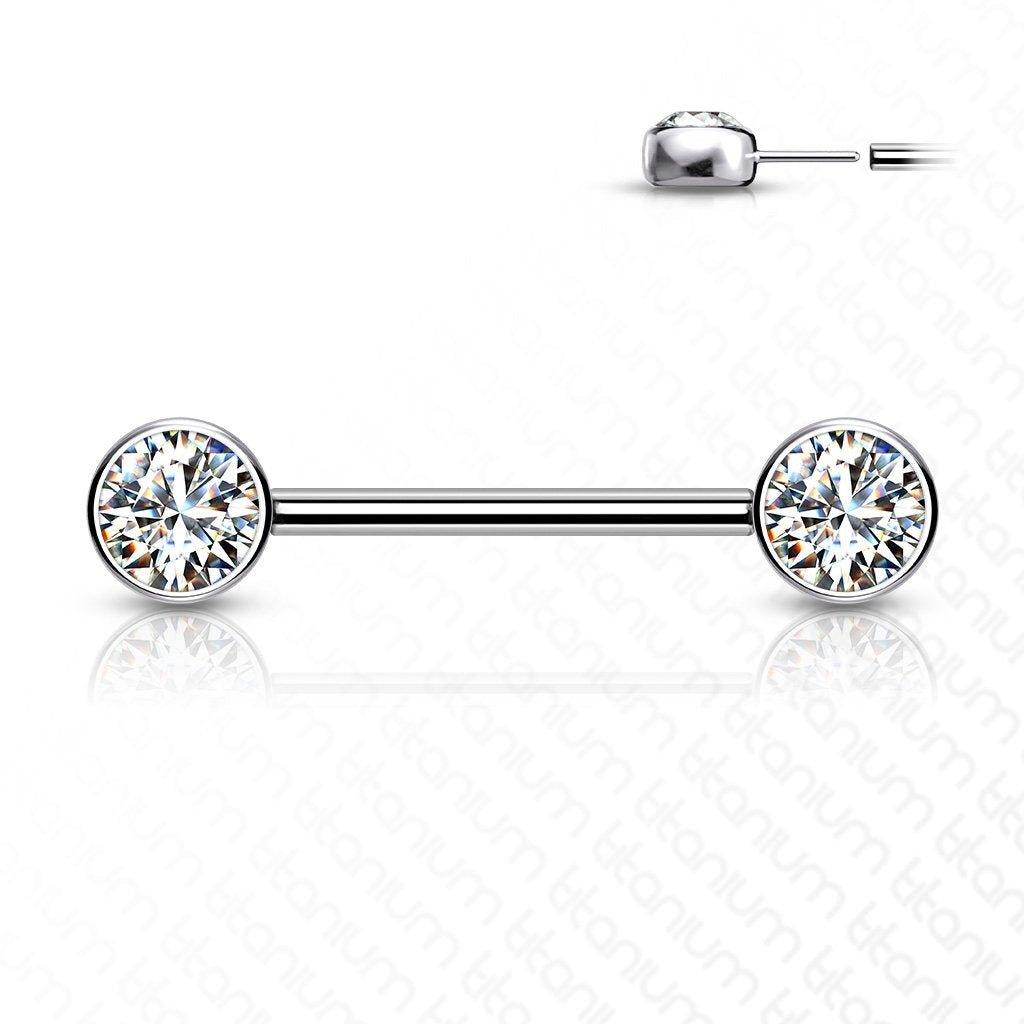 Body Jewelry - Titanium Threadless Gem Nipple Bar 14G