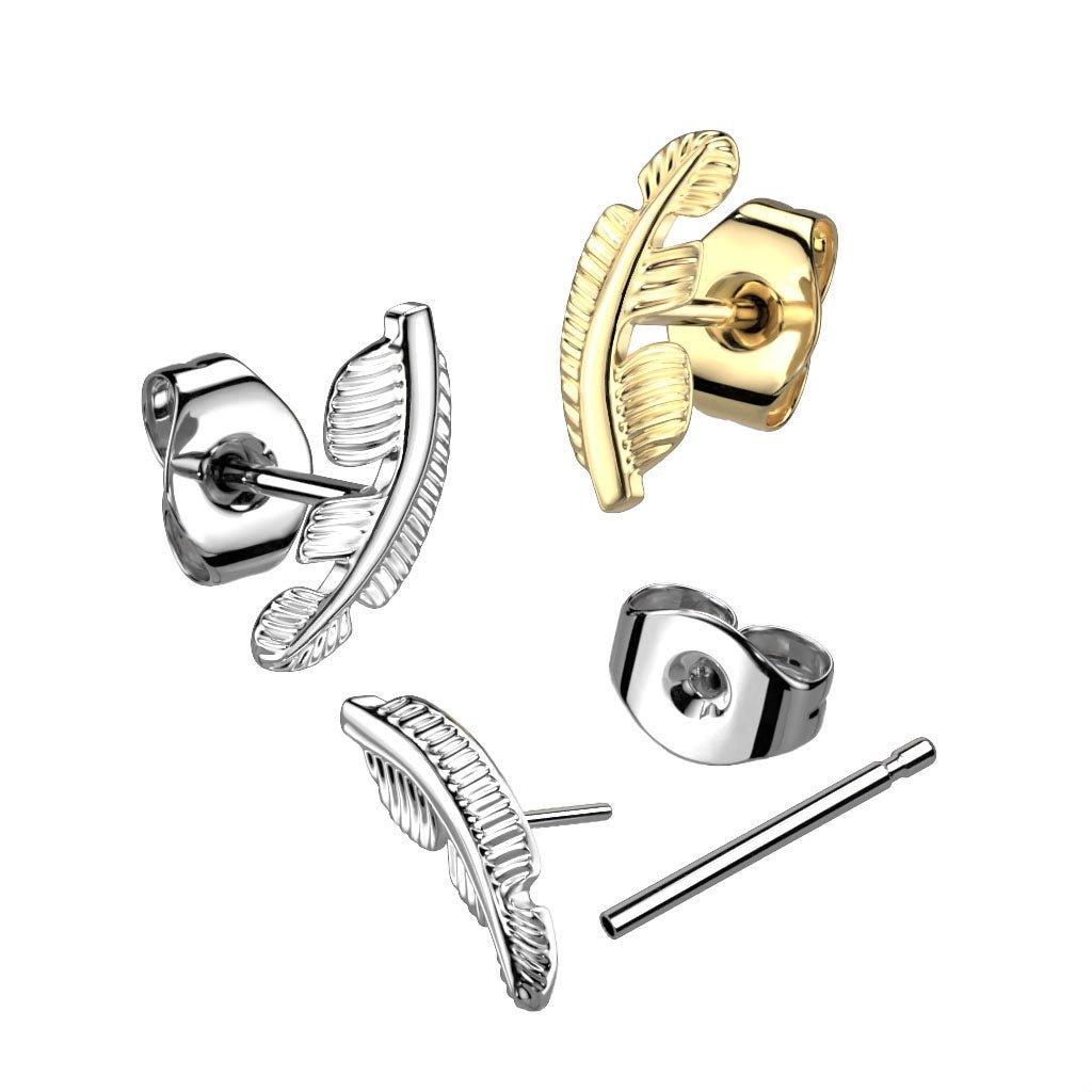 Body Jewelry - Titanium Threadless Leaf Earrings Pair