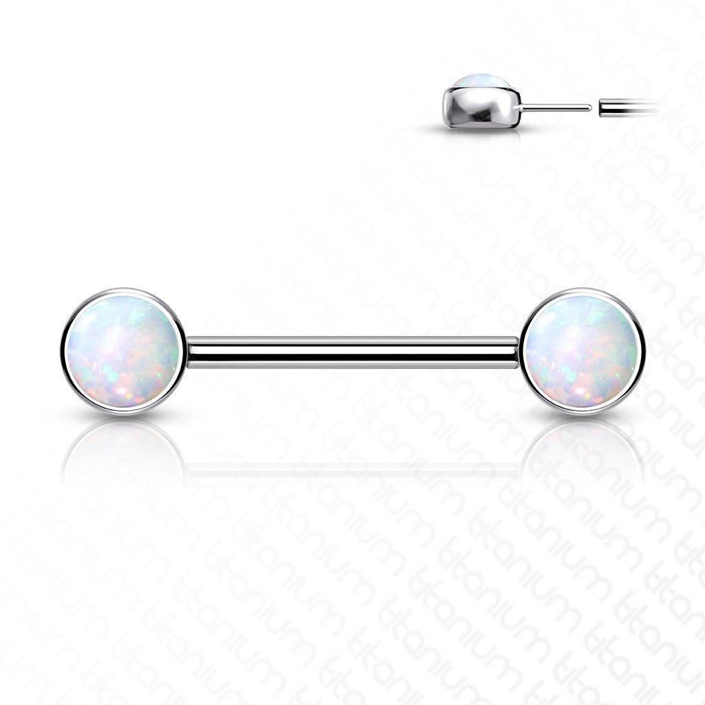Body Jewelry - Titanium Threadless Opal Nipple Bar 14G
