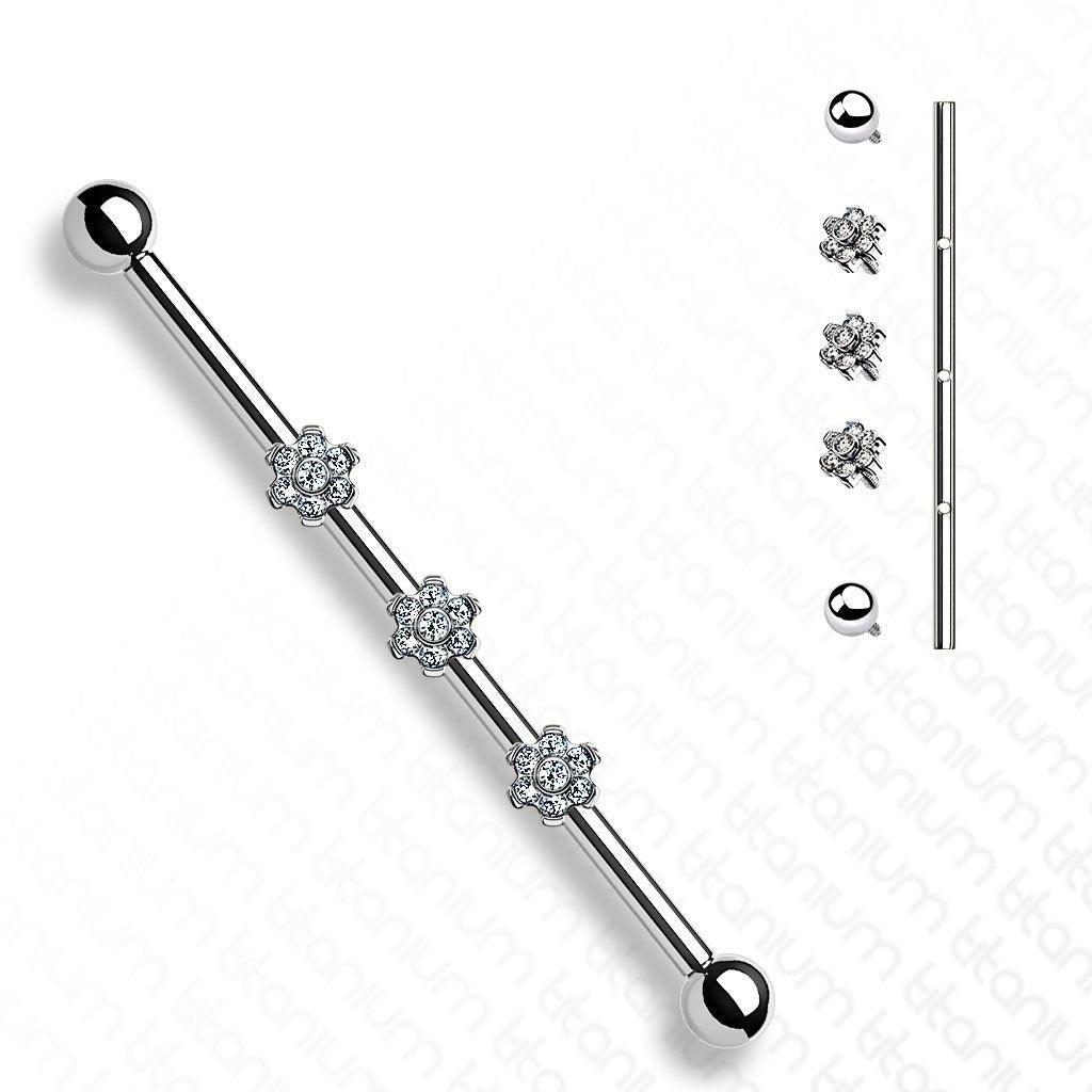 Body Jewelry - Titanium Triple Flower Industrial 14G 38mm