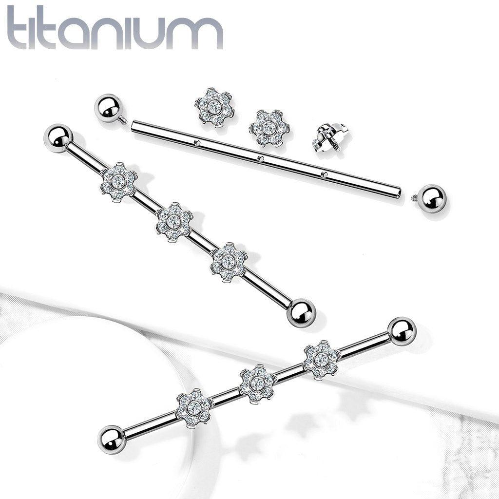 Body Jewelry - Titanium Triple Flower Industrial 14G 38mm