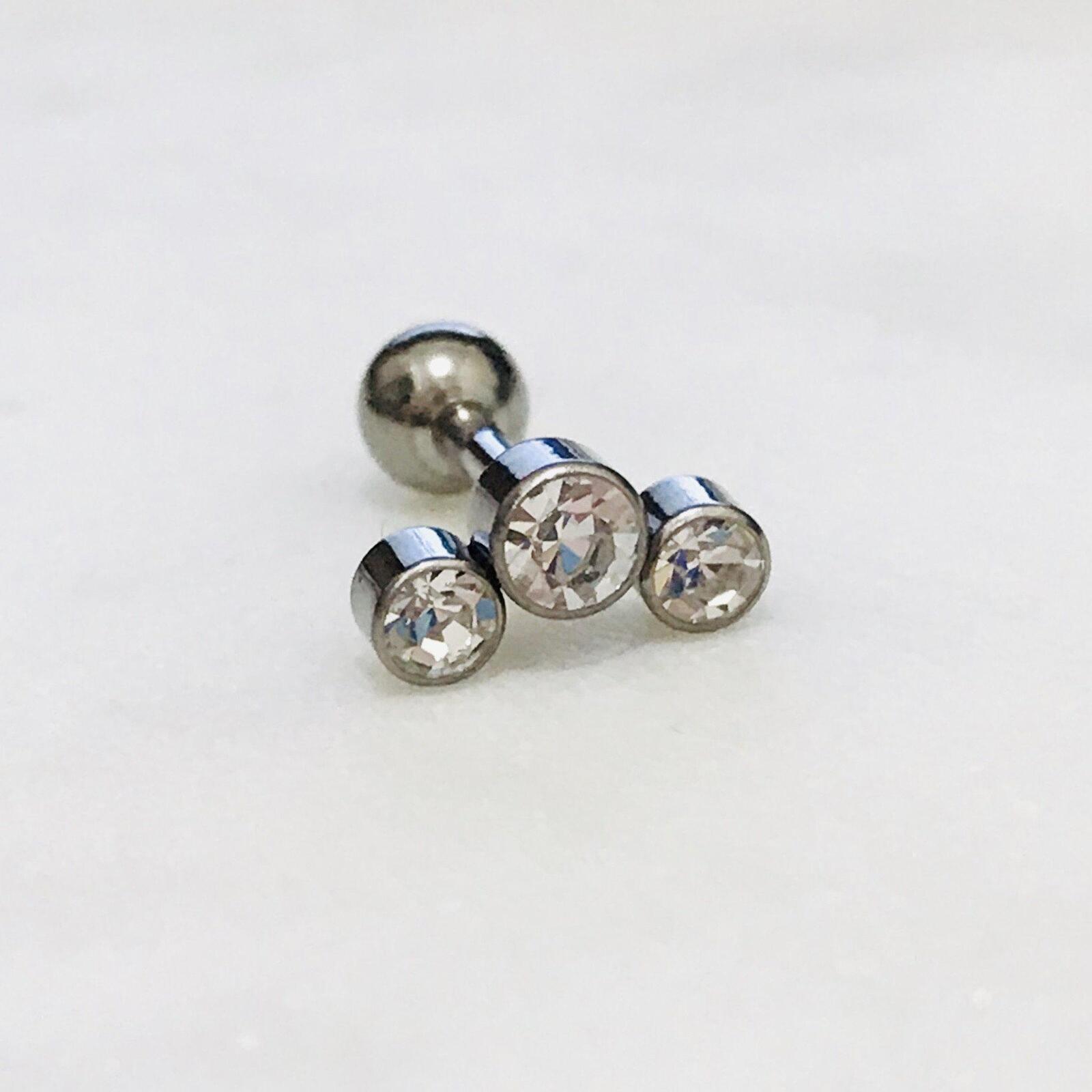 Body Jewelry - Titanium Triple Gem Cartilage Bar 16G