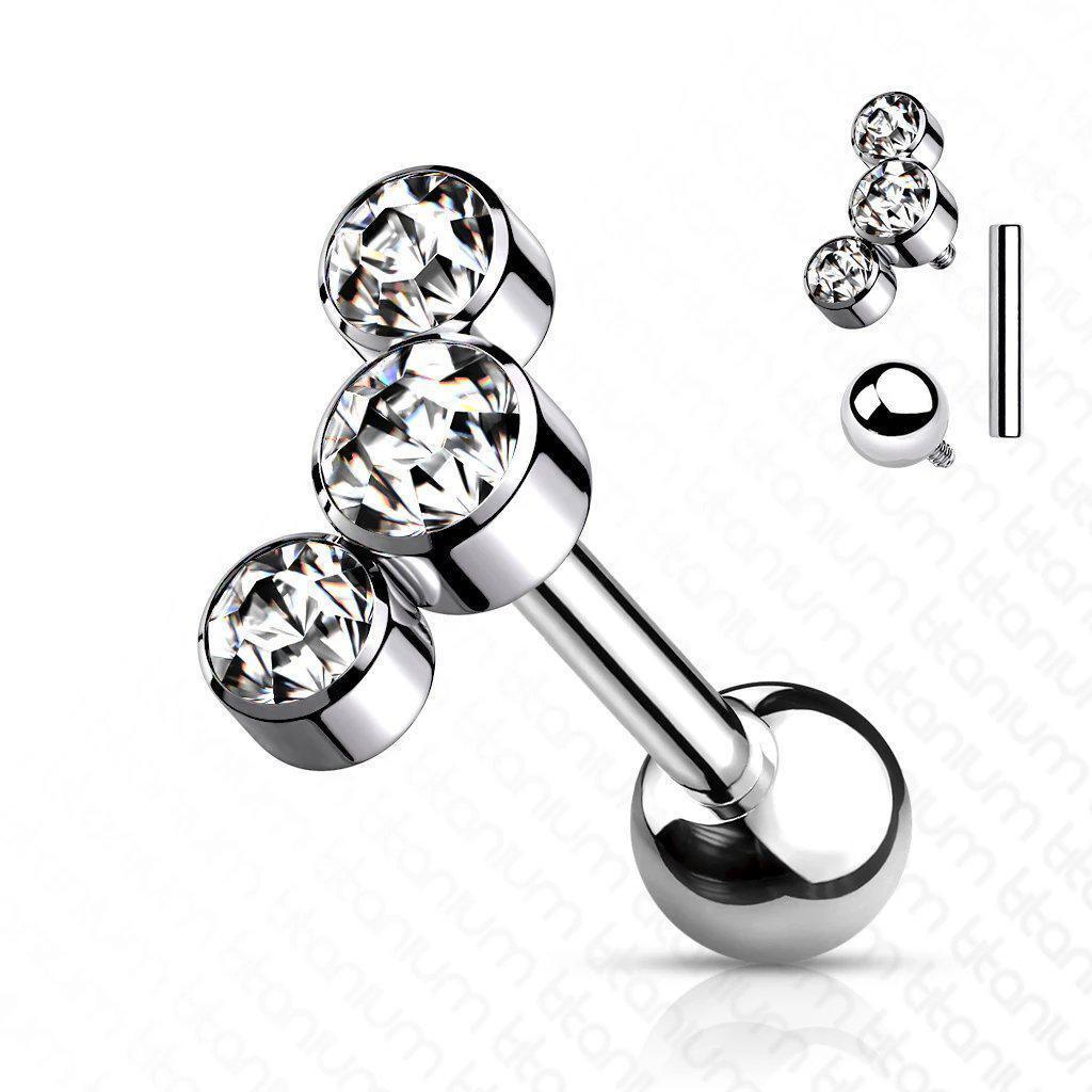 Body Jewelry - Titanium Triple Gem Cartilage Bar 16G