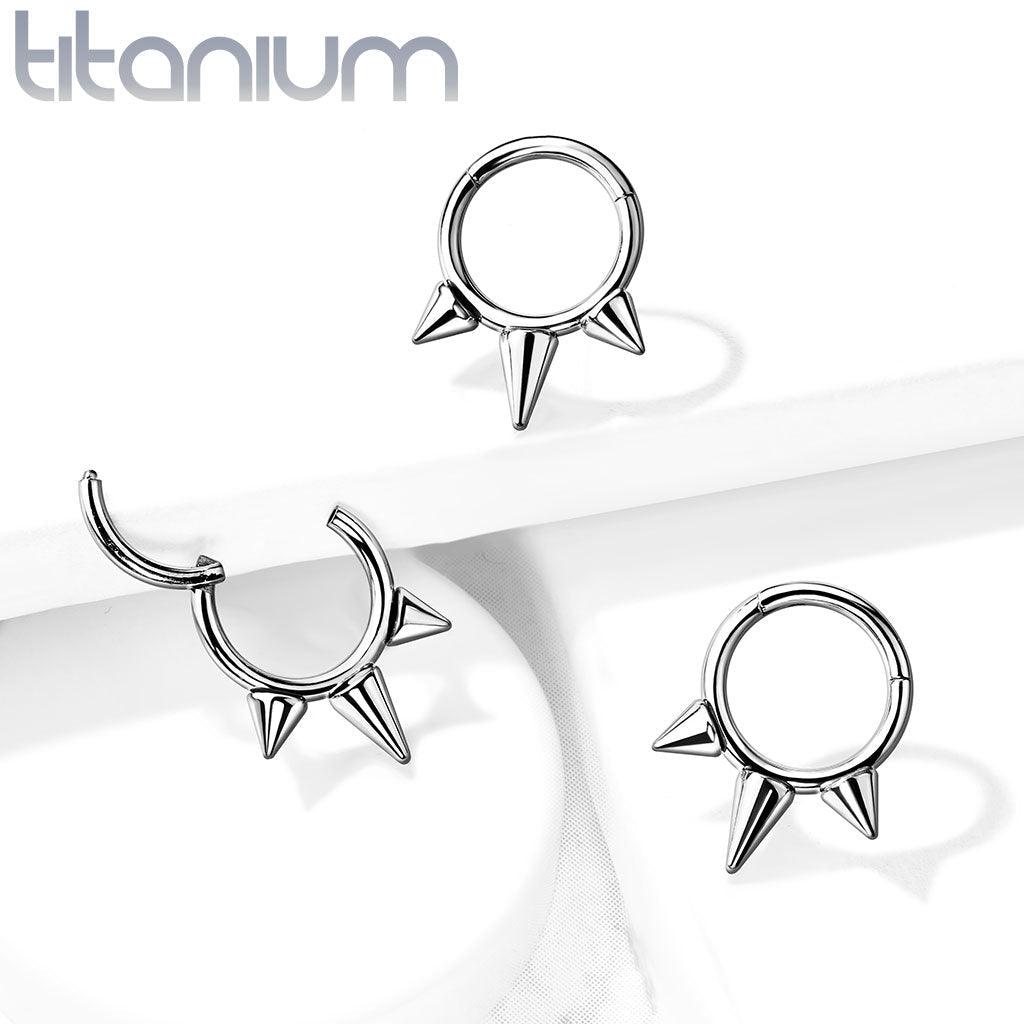 Body Jewelry - Titanium Triple Spike Hinged Ring 16G