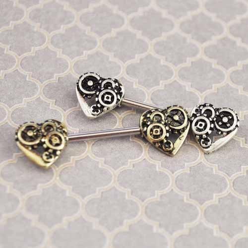 Body Jewelry - Steampunk Hearts Nipple Bar 14G