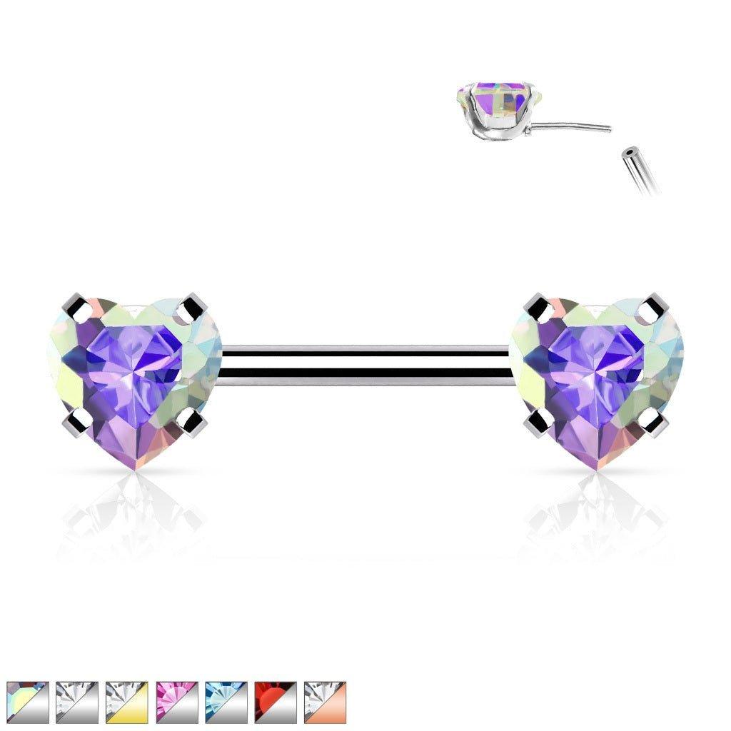 Body Jewelry - Threadless Heart Gem Nipple Bar 14G