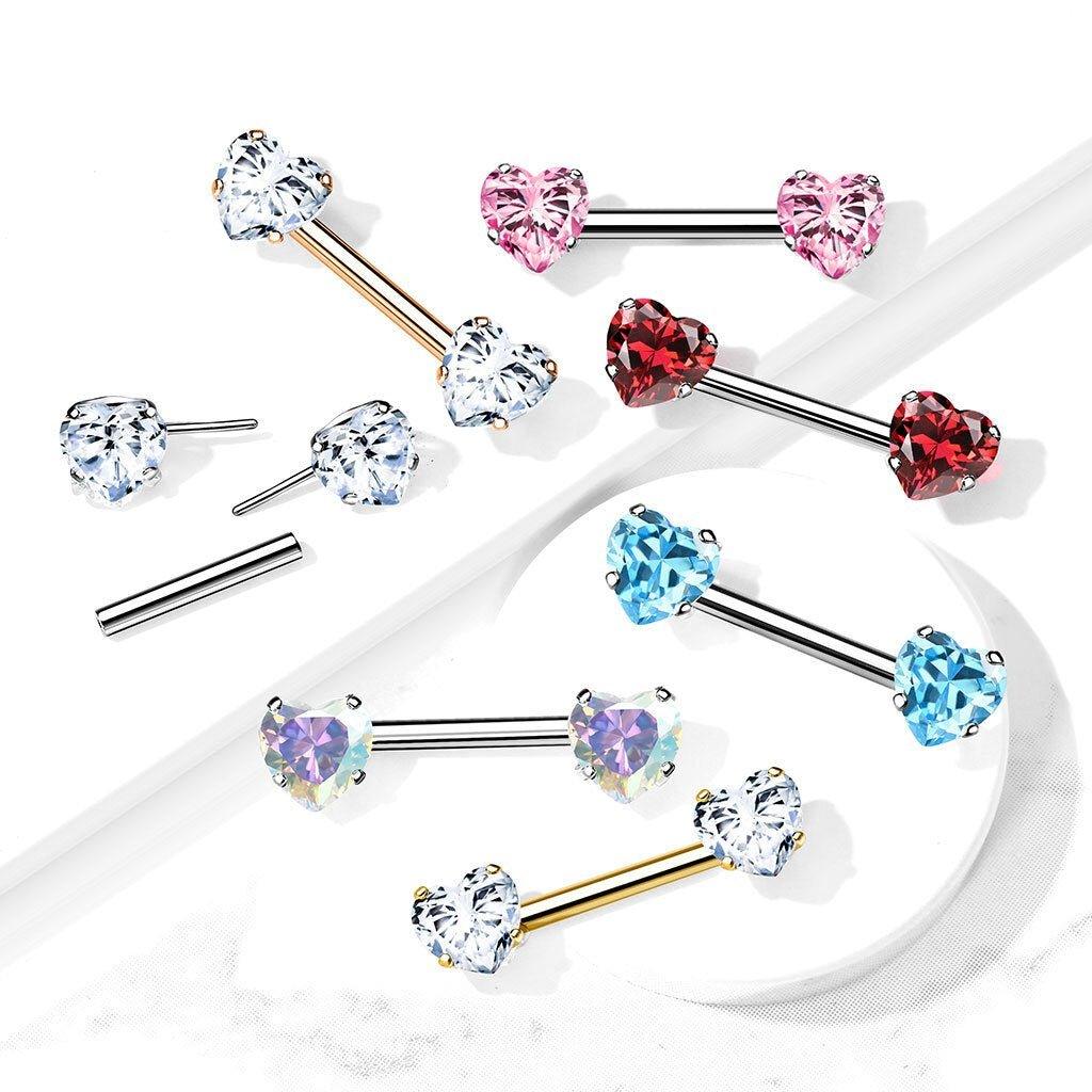Body Jewelry - Threadless Heart Gem Nipple Bar 14G
