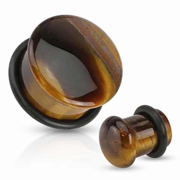Body Jewelry - Tiger Eye Stone Dome Plug 4mm-16mm