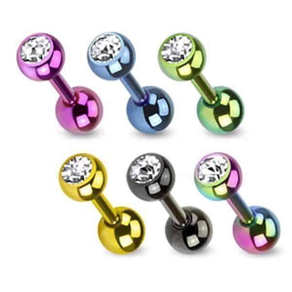 Body Jewelry - Titanium Anodised Gem Cartilage Bar 16G
