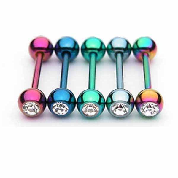 Body Jewelry - Titanium IP Barbell With Gem 14G