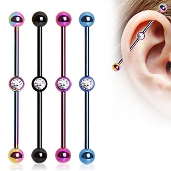 Body Jewelry - Titanium IP Industrial With Gem 14G 38mm
