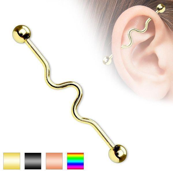 Body Jewelry - Titanium IP Wavy Industrial 14G 38mm