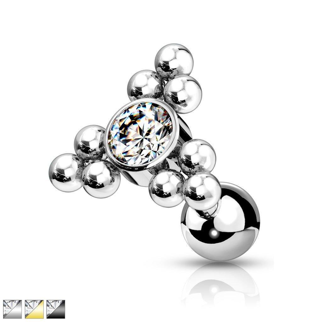 Body Jewelry - Triangle Beaded Gem Cartilage Bar 16G