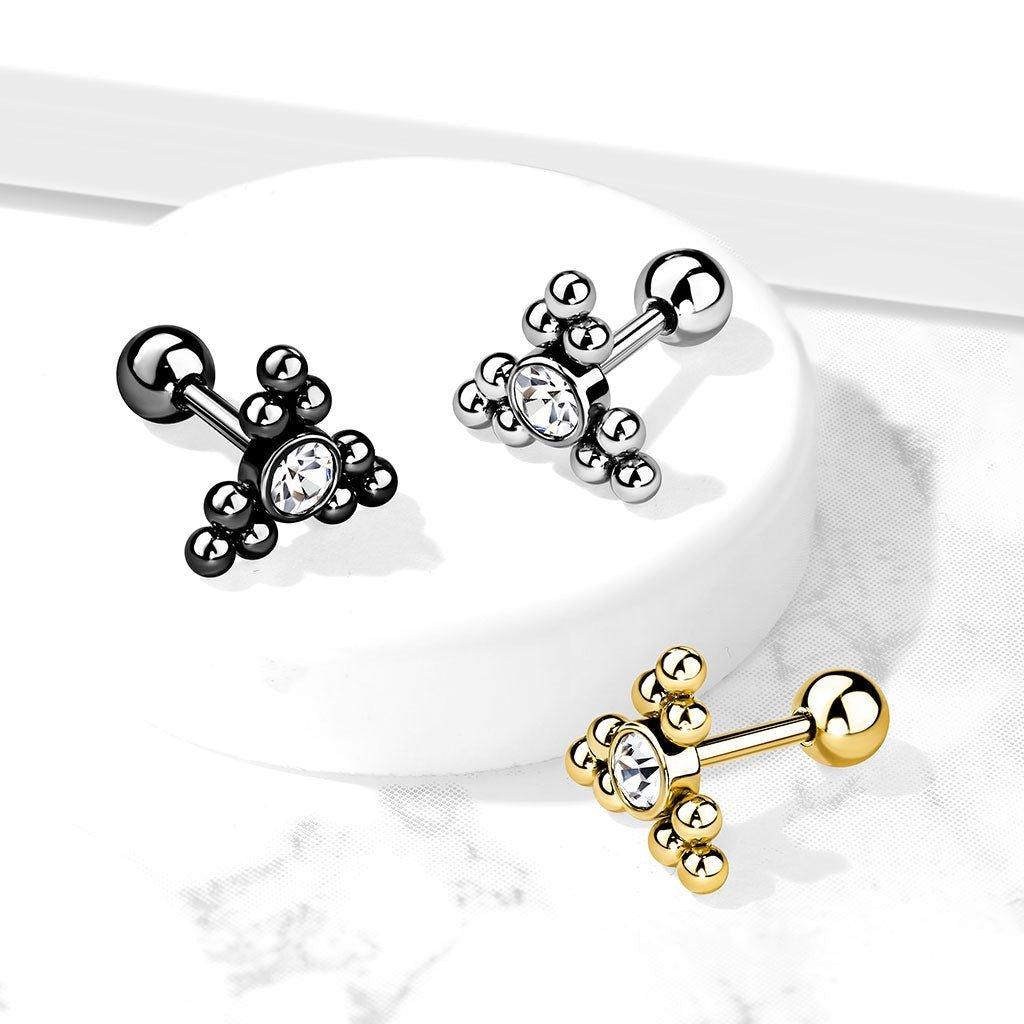 Body Jewelry - Triangle Beaded Gem Cartilage Bar 16G