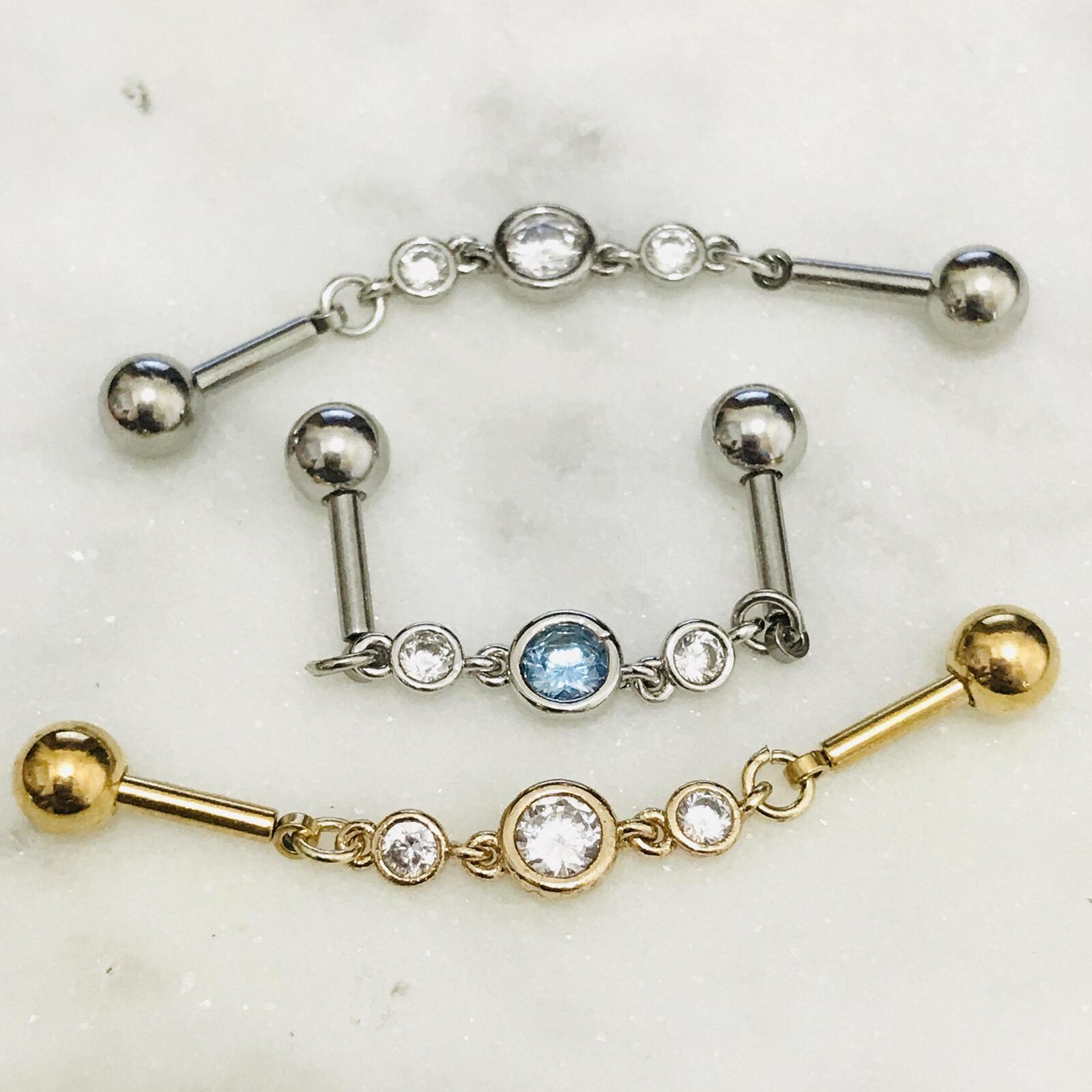 Body Jewelry - Triple Gem Chain Industrial 14G 38mm