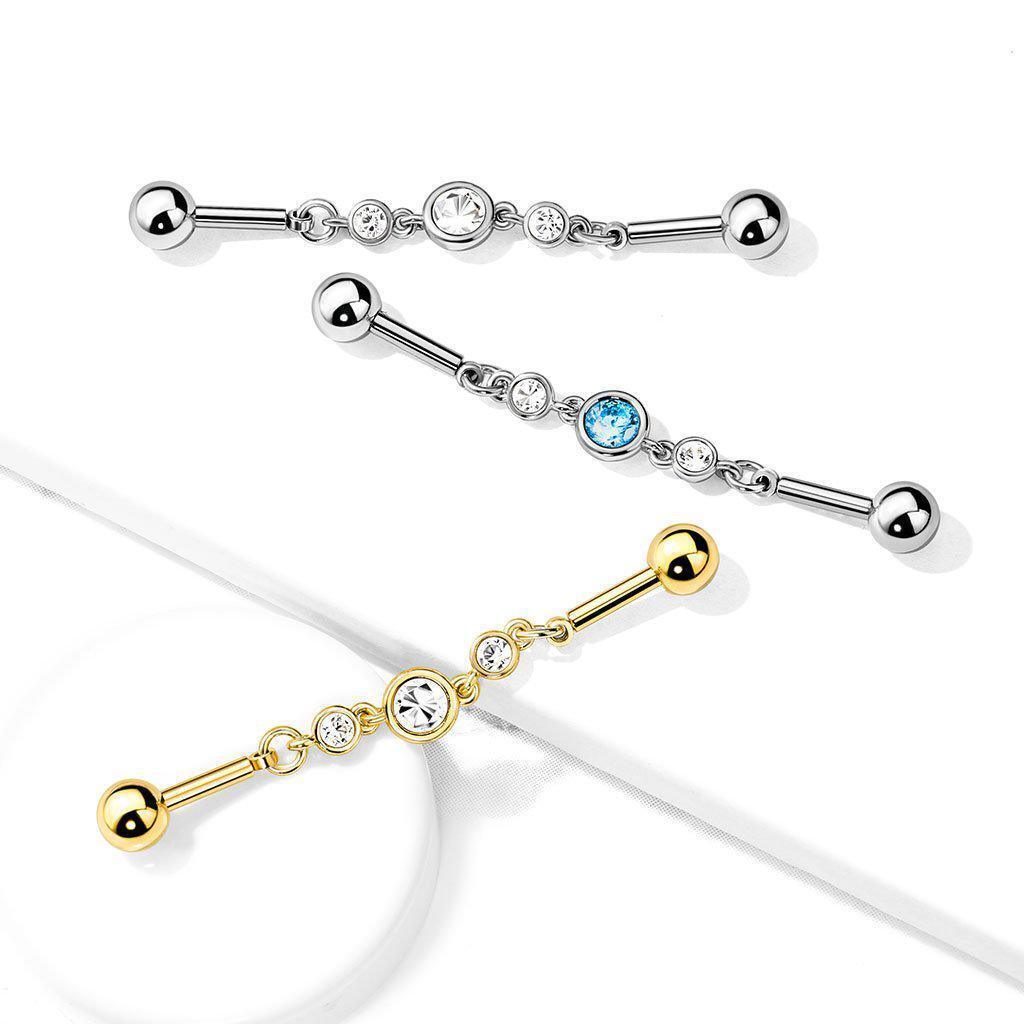 Body Jewelry - Triple Gem Chain Industrial 14G 38mm