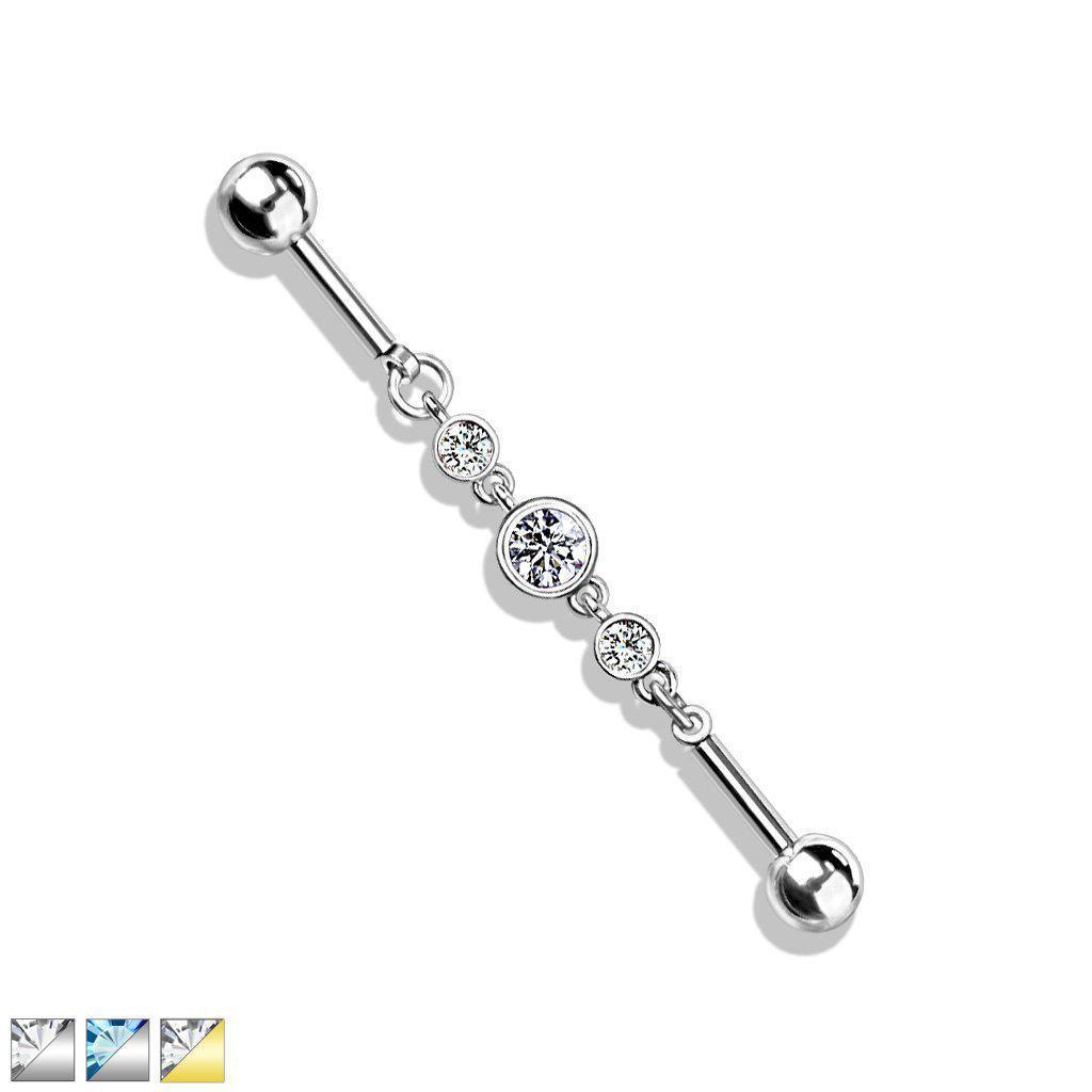 Body Jewelry - Triple Gem Chain Industrial 14G 38mm
