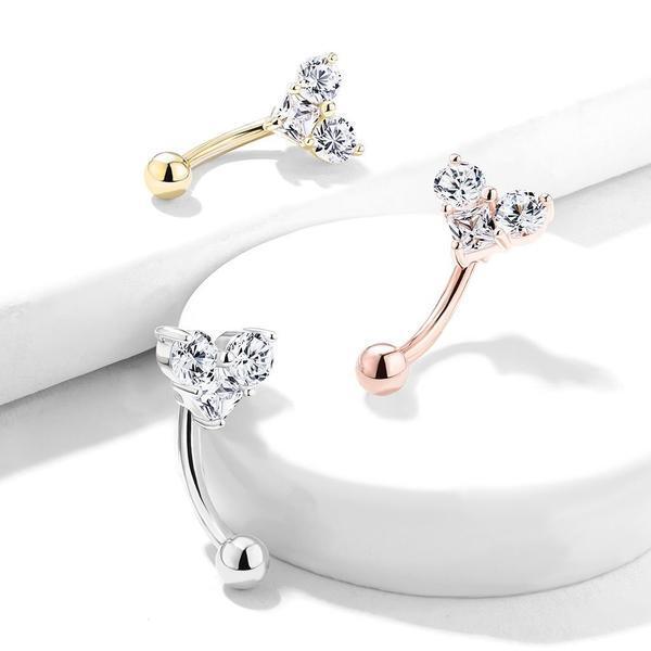 Body Jewelry - Triple Gem Heart Curve 16G