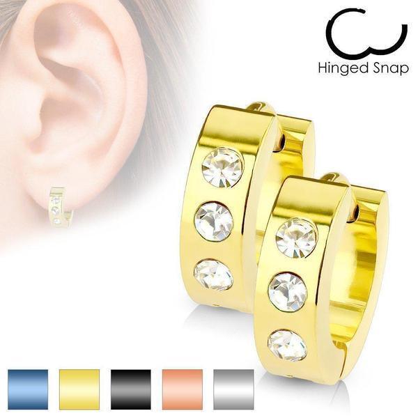 Body Jewelry - Triple Gem Huggies Earrings Pair