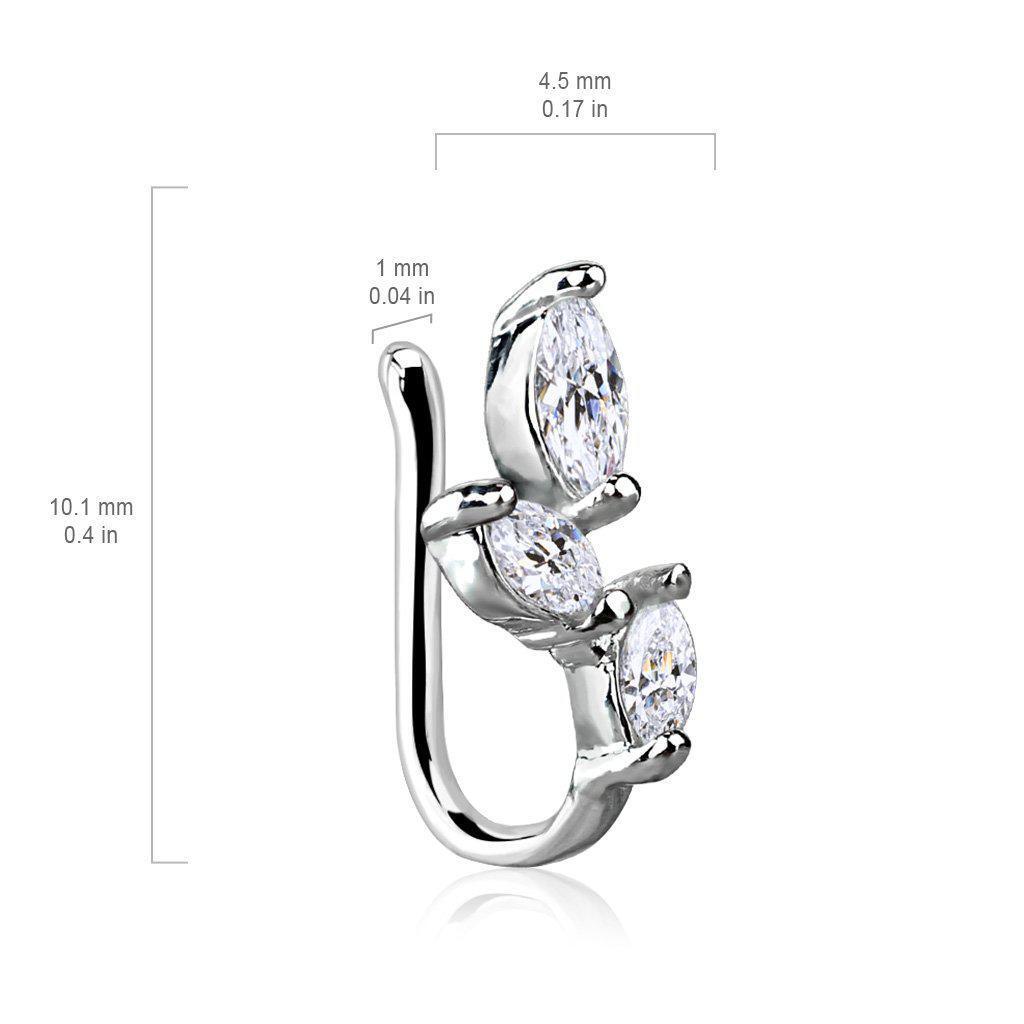 Body Jewelry - Triple Marquise Gem Non-Piercing Nose Ring