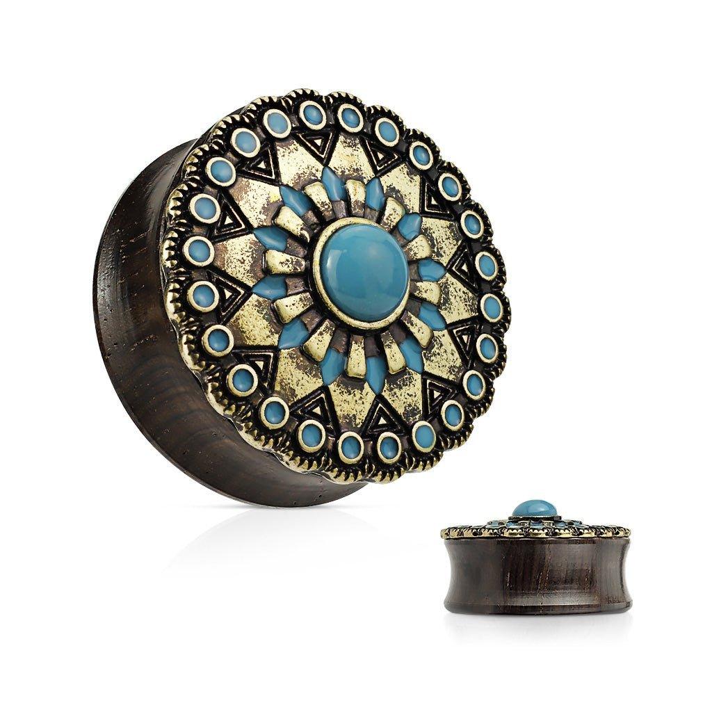 Body Jewelry - Turquoise And Ebony Wood Plug 8mm-25mm